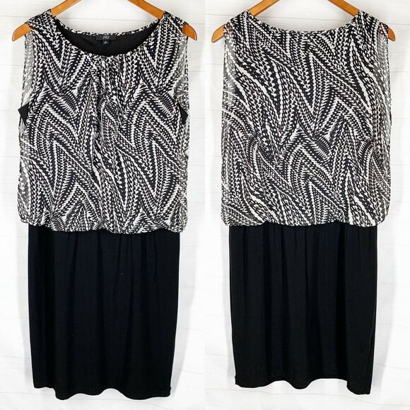 JBS Dresses & Skirts - JBS Dress10 Black White Sheath Geometric Sheer Overlay Sleeveless Mini
